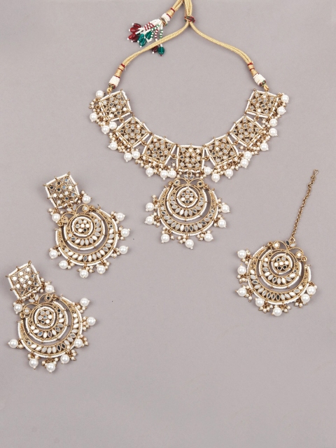 

ODETTE Gold-Plated White Kundan- Studded Choker Jewellery Set
