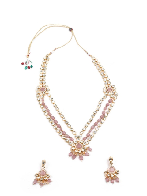 

ODETTE Gold-Plated & White Kundan Studded Jewellery Set