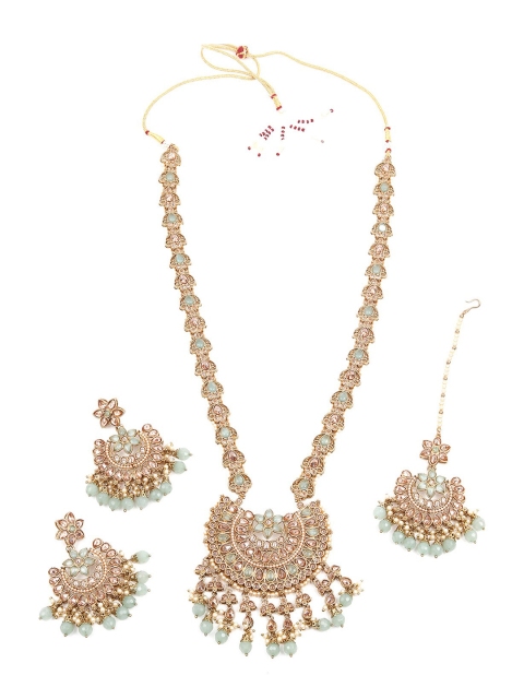 

ODETTE Gold-Plated Green Kundan Studded Jewellery Set
