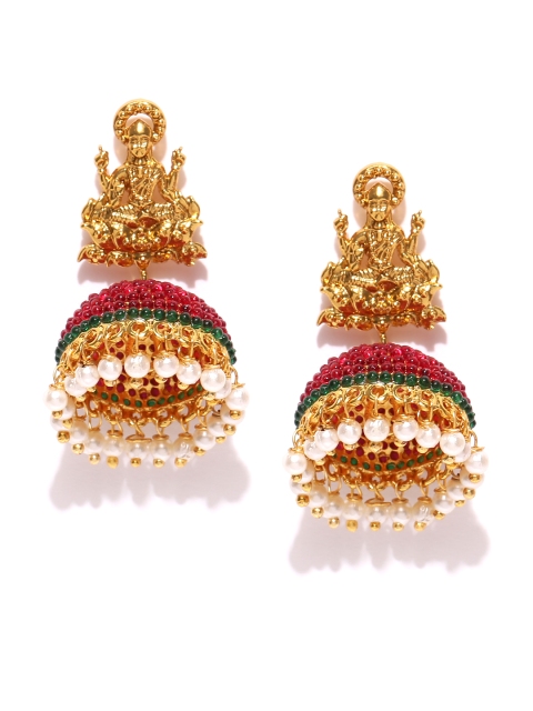 

Sukkhi Maroon Gold-Plated Goddess Laxmi Beaded Jhumkas