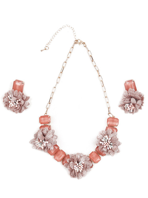 

ODETTE Gold-Plated Pink Stone Studded Jewellery Set