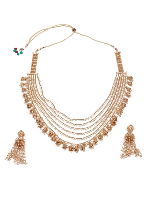 

ODETTE Gold-Toned Multilayered Long Jhumki Necklace Jewellery Set