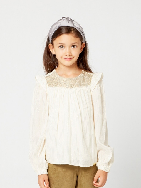 

One Friday Girls Off White Striped Viscose Rayon Top
