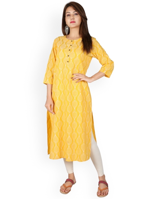 

SUTI Women Yellow & White Ethnic Motifs Printed Kurta