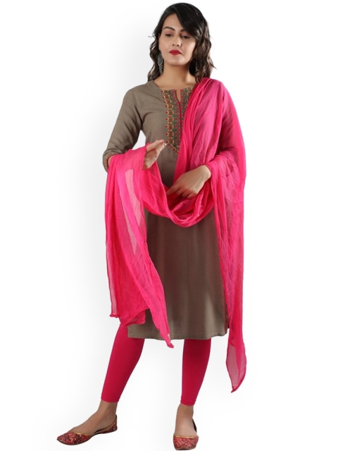 

SUTI Women Grey Yoke Design Thread Work Kurta