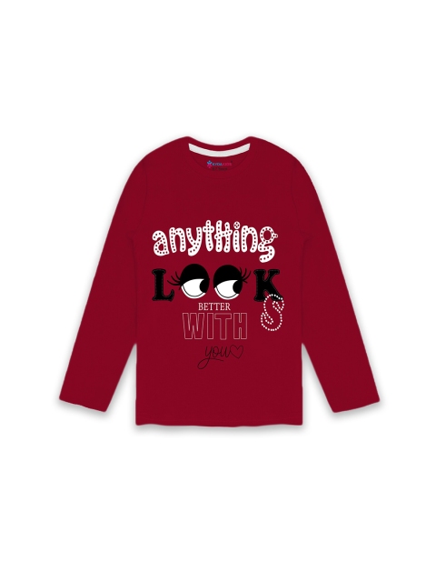 

KYDA KIDS Girls Red Typography Printed T-shirt