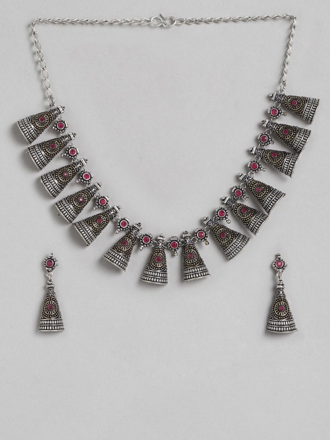 

Sangria Silver-Plated Pink Stone-Studded Jewellery Set