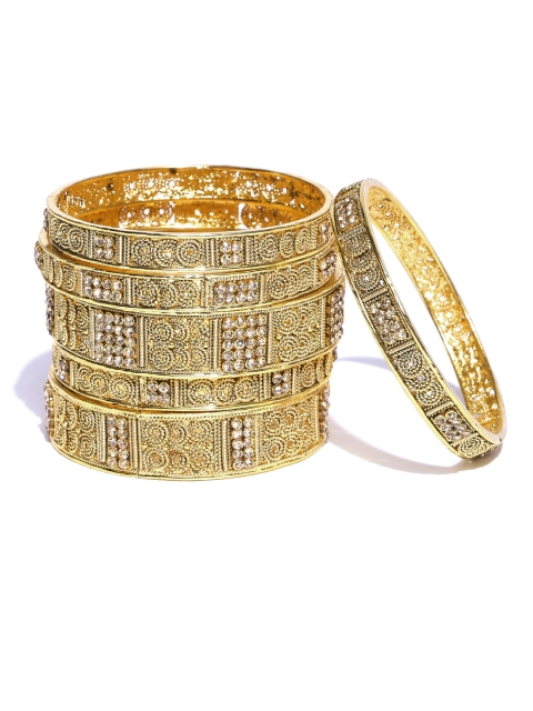 

Sukkhi Set of 6 Gold-Plated Stone-Studded Textured Bangles