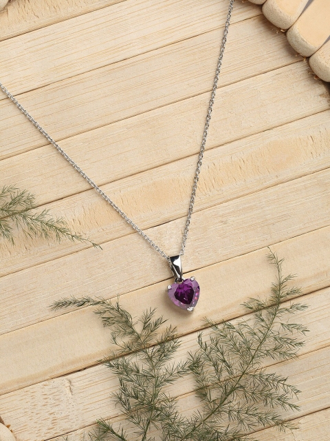

HOT AND BOLD Silver-Toned & Purple Brass Rhodium-Plated Oxidised Necklace