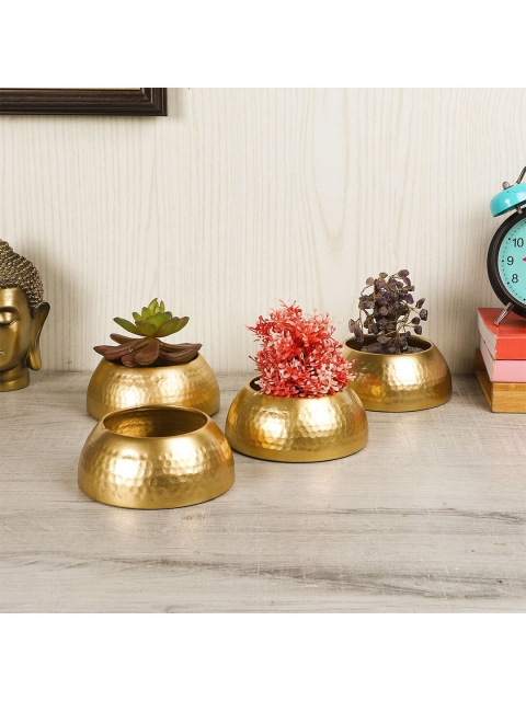 

Amaya Decors Set Of 4 Metal Bowl Planters With Stand, Gold