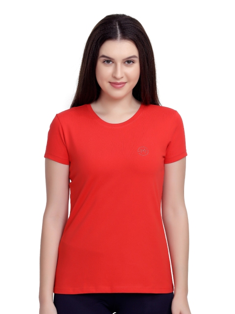 

MAYSIXTY Women Red Slim Fit Sports T-shirt