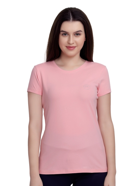 

MAYSIXTY Women Pink Slim Fit Cotton T-shirt