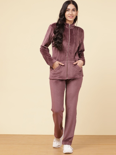 

Lakshita Women Mauve-Coloured Solid High-Rise Tracksuits