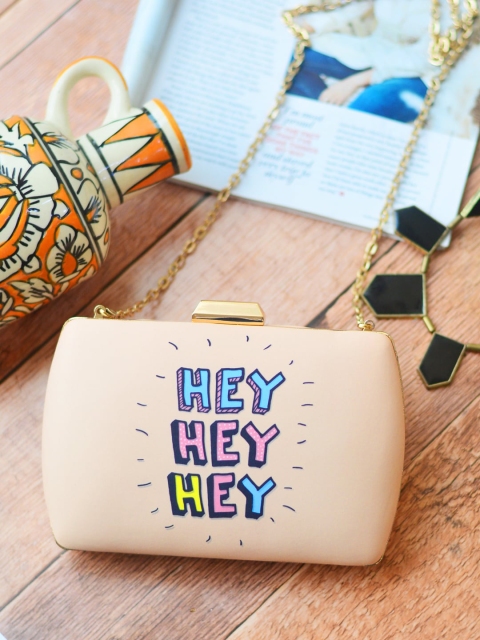 

ARTKLIM Peach-Coloured & Blue Printed Box Clutch