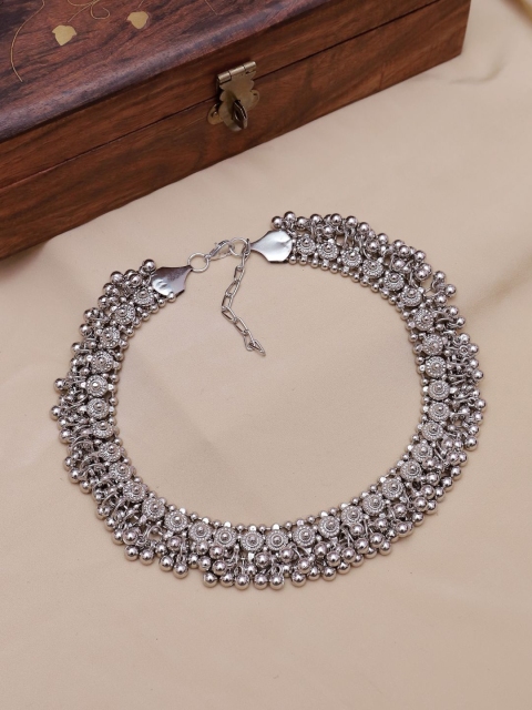 

Crunchy Fashion Silver-Toned Silver-Plated Oxidised Necklace
