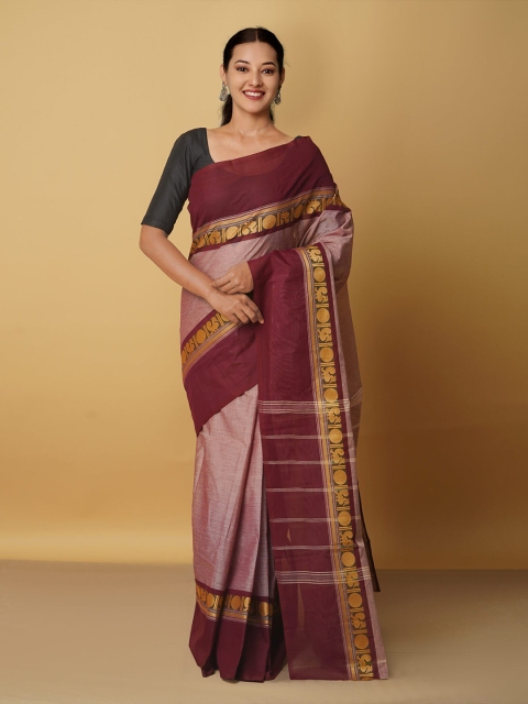 

Unnati Silks Brown Woven Design Pure Cotton Kanjeevaram Saree