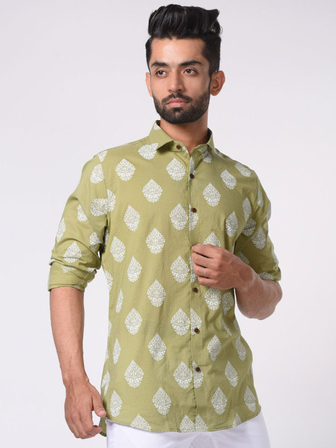 

Tistabene Men Green Comfort Slim Fit Printed Casual Shirt