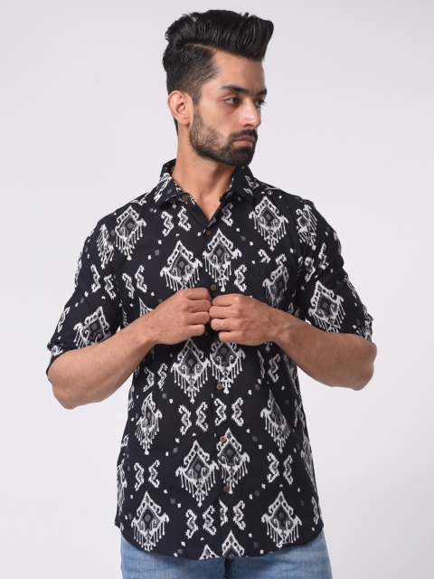 

Tistabene Men Black Comfort Slim Fit Printed Casual Shirt