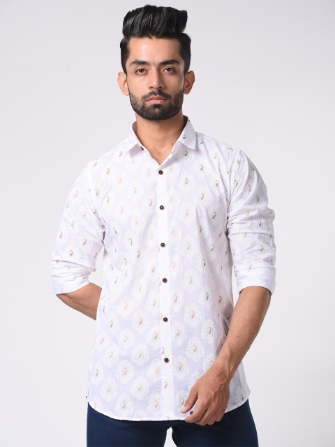 

Tistabene Men White Comfort Slim Fit Printed Cotton Casual Shirt
