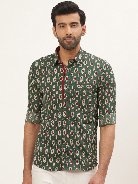 

Tistabene Men Green Printed Slim Fit Crepe Casual Shirt