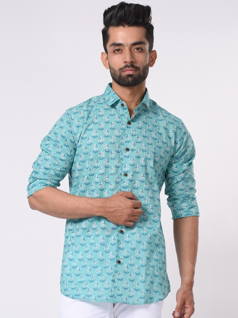 

Tistabene Men Sea Green Comfort Slim Fit Floral Printed Cotton Casual Shirt