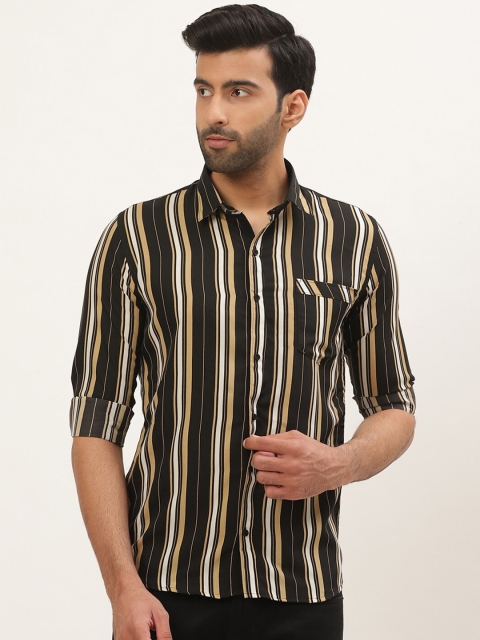 

Tistabene Men Black Comfort Slim Fit Striped Casual Shirt