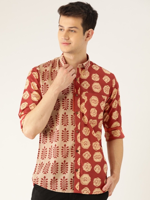 

Tistabene Men Red Ethnic Print Printed Slim Fit Casual Shirt