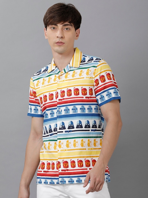 

IMYOUNG Men Yellow Smart Printed Cotton Casual Shirt