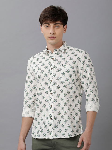 

IMYOUNG Men Cream-Coloured Smart Slim Fit Floral Printed Cotton Casual Shirt