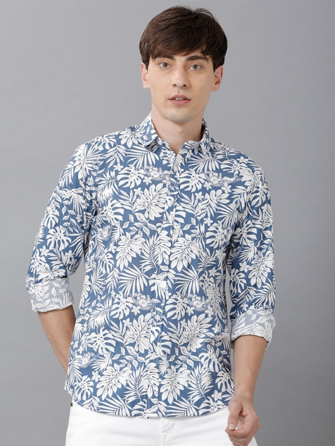 

IMYOUNG Men Blue Smart Slim Fit Floral Printed Casual Shirt