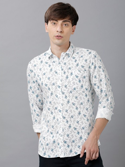 

IMYOUNG Men White Smart Slim Fit Floral Printed Casual Shirt