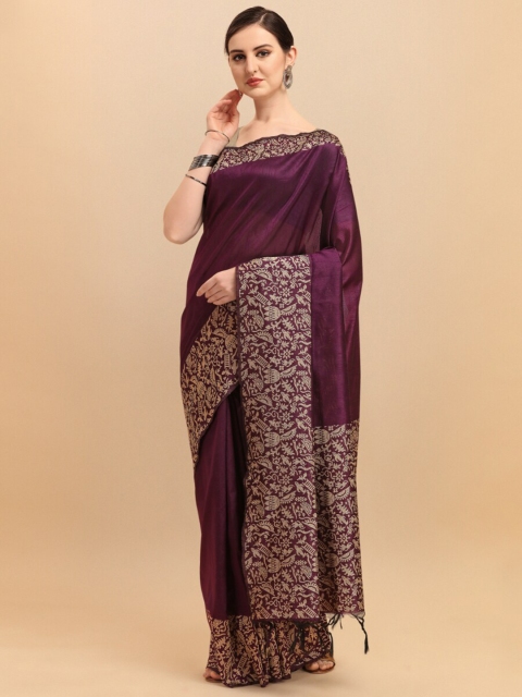 

VISHNU WEAVES Purple & Gold-Toned Kalamkari Zari Bhagalpuri Saree