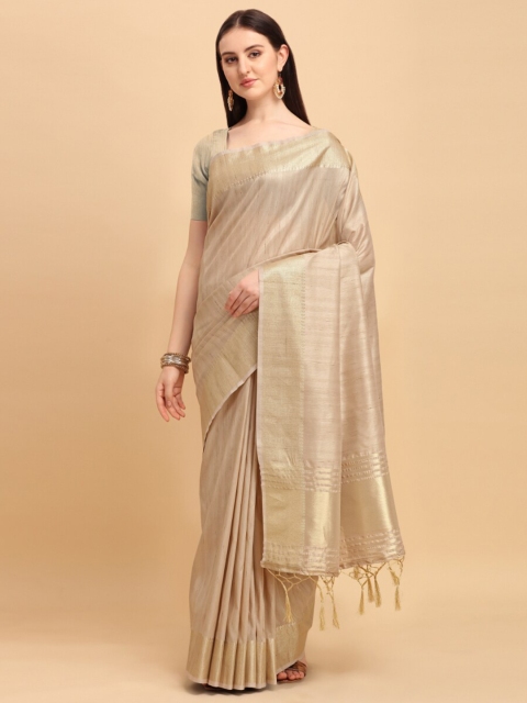 

VISHNU WEAVES Cream & Gold Woven Design Zari Tussar Saree