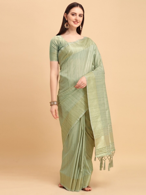 

VISHNU WEAVES Green & Gold-Toned Woven Design Soft Zari Tussar Silk Saree