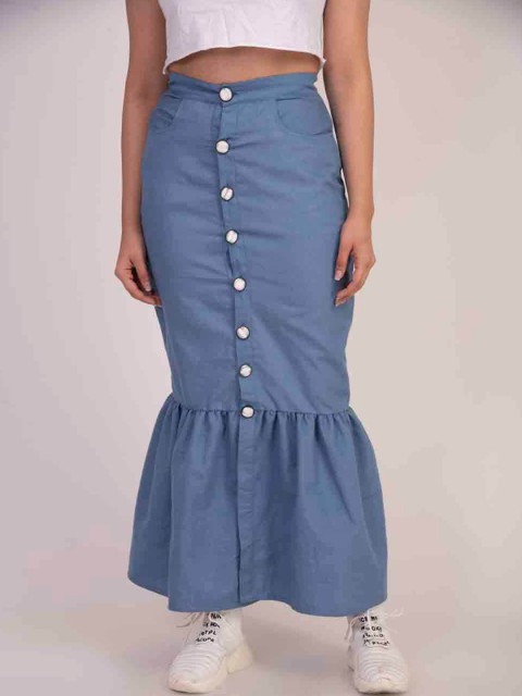 

KHUMAAR Shuchi Bhutani Women Blue Solid Fish Cut Maxi Trumpet Skirt