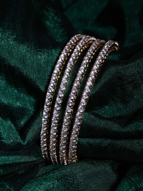 

Nathany Jewels Set of 4 Sliver-Plated & White AD Stone-Studded Bangles