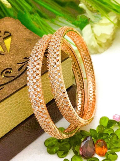 

Nathany Jewels Set Of 2 Rose Gold-Plated White AD Studded Bangle