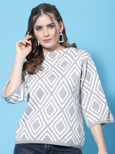 

Mafadeny Women Grey Printed Pullover Sweater