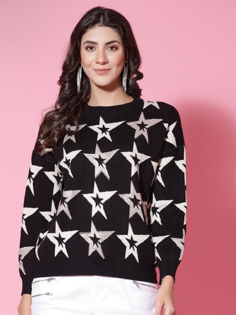 

Mafadeny Women Black & White Pullover