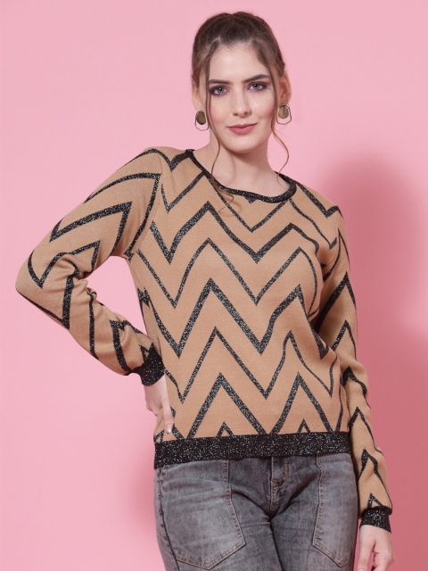 

Mafadeny Women Brown & Black Pullover with Embellished Detail