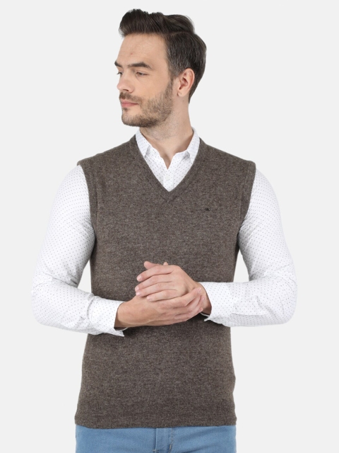 

Monte Carlo Men Brown Wool V Neck Sweater Vest
