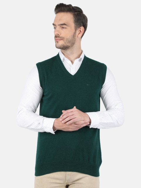 

Monte Carlo Men Green Solid Lamb Wool Sweater Vest