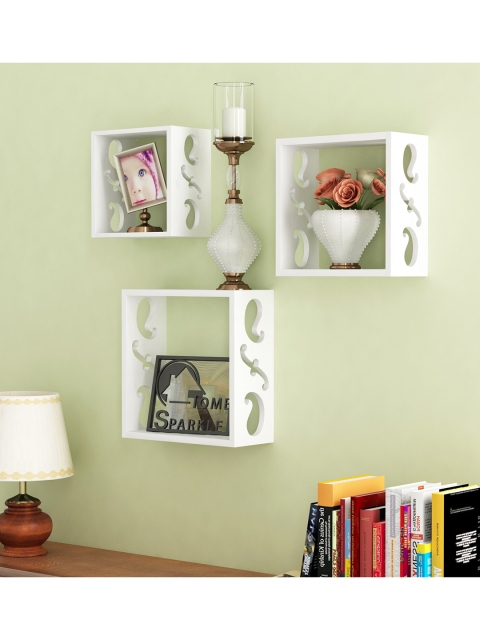 

Home Sparkle Pack Of 3 White Solid Wooden Wall Shelves