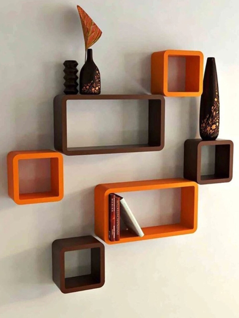 

Home Sparkle Brown & Orange Wood Wall Shelves