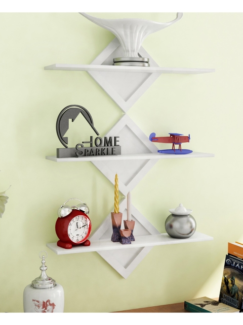 

Home Sparkle Set Of 3 White Solid Diamond Shaped Wall Shelves