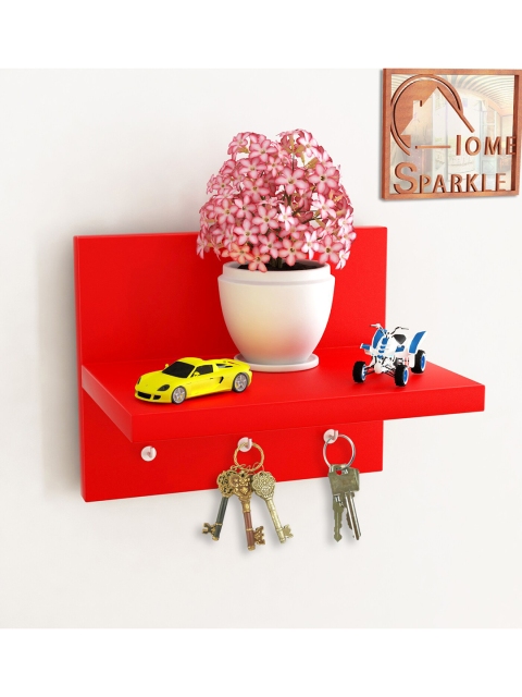 

Home Sparkle Red Solid Wall Shelf With Key Holder & Hooks