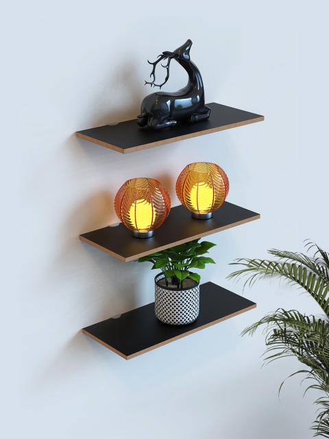 

Home Sparkle Set of 3 Black Solid Wall Shelves