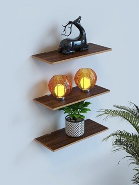

Home Sparkle Set of 3 Wooden Wall Shelves, Brown