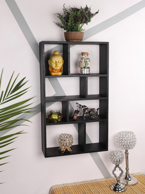 

Home Sparkle Wood Multipurpose Eight Partition Compartment Wall Shelf, Black