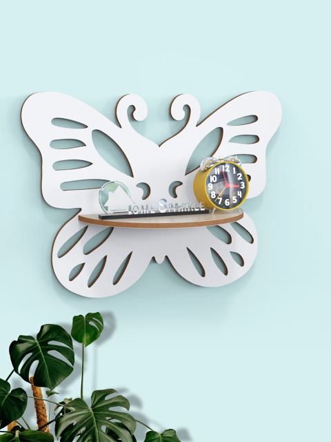 

Home Sparkle Solid Butterfly shape Wooden Wall Shelves, White